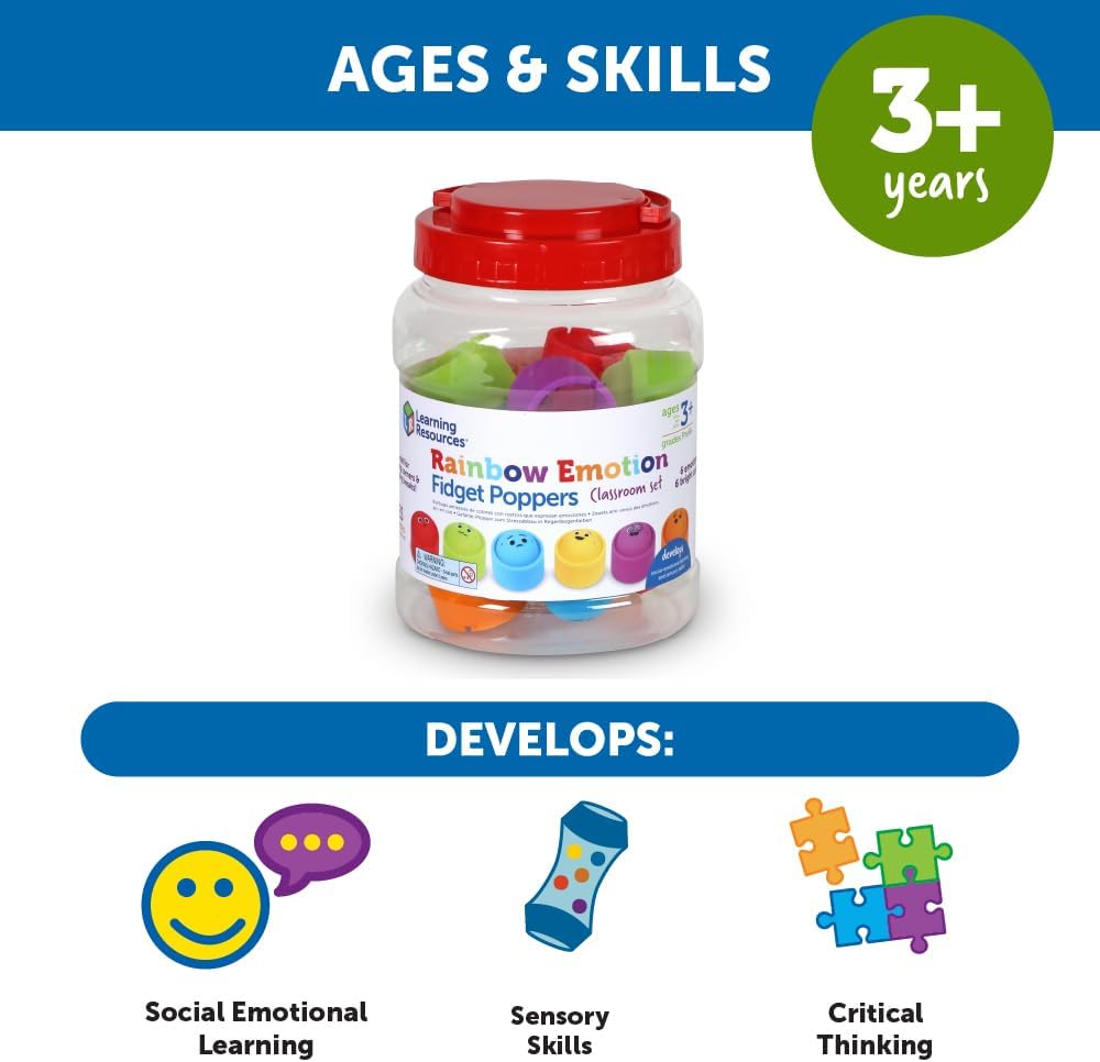 Learning Resources Emotion Fidget Poppers Classroom Set - Social Emotional Classroom Learning Activities for Kids Ages 3+, Montessori Calming Toys, Birthday Gifts for Boys and Girls Back to School