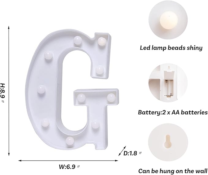 Foaky LED Letter Lights Sign Marquee Light Up Letters Sign for Night Light Wedding/Birthday Party Battery Powered Christmas Lamp Home Bar Decoration(G)