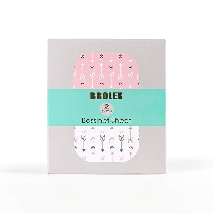 Stretch Fitted Bassinet Sheet Set BROLEX 2 Pack Cradle Sheets for Bassinet Pad/Mattress,Unisex Boys Girls,Ultra Soft,Pink Arrow