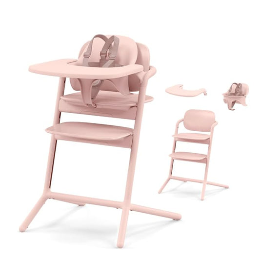 Cybex LEMO High Chair 3-in-1 Set with Baby Set + Snack Tray - Modern Design, One-Hand Depth & Height Adjustment & Anti-Tip Wheels - from 6 Months, Convertible to Adult Chair, Pearl Pink