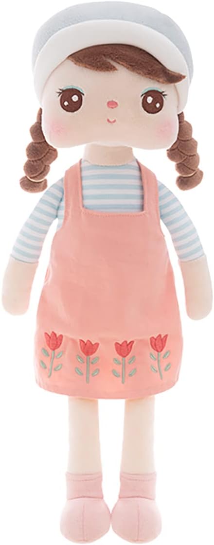 16" Exclusive Princess Doll, Cute Pigtail-Girl with a Hat Plush Doll, Soft Dolls Baby Girl Gifts, Non-Toxic Soft Skin-Friendly PP Cotton Plush Stuffed Angela (Bright Orange)