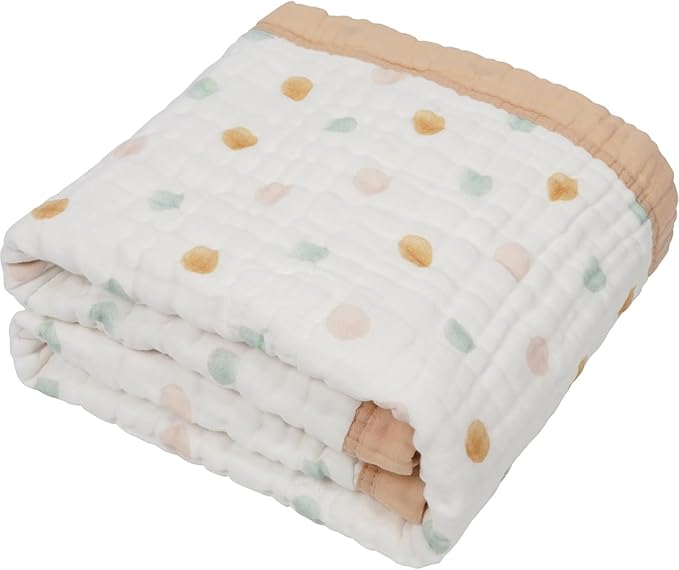 Organic Cotton Muslin Baby Blanket for Boys & Girls - Luxurious Soft Toddler Quilt for Swaddling - Gender Neutral Blanket - Baby and Toddler Gift - Neutral Dot