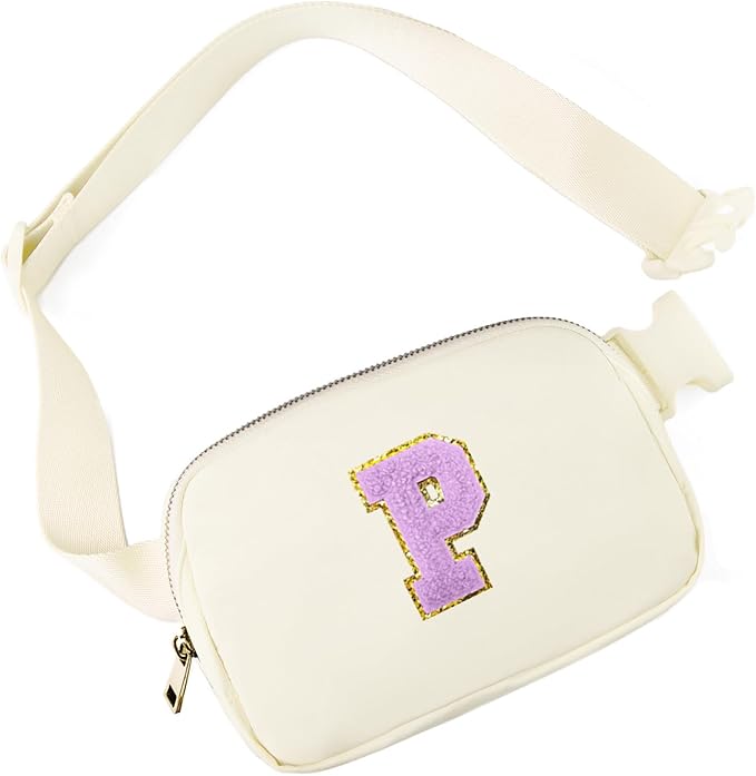 Gitus Gifts for 8 9 10 11 12 Year Old Girls Belt Bag Fanny Pack Crossbody Bags with Initial Letter Patch Cute Stuff Birthday Gifts for Teen Girls Women Personalized Trend Stuff (Ivory-P)