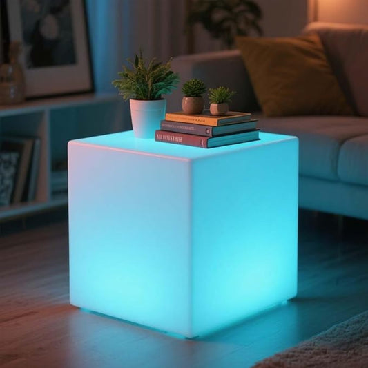 16-inch LED Cube Light, Rechargeable Cube Light Table w/Remote, 16 Colors Dimmable Glow Lamp Chair, Waterproof Glowing LED Furniture Side Seat Mood Lighting for Home Party Patio Decor