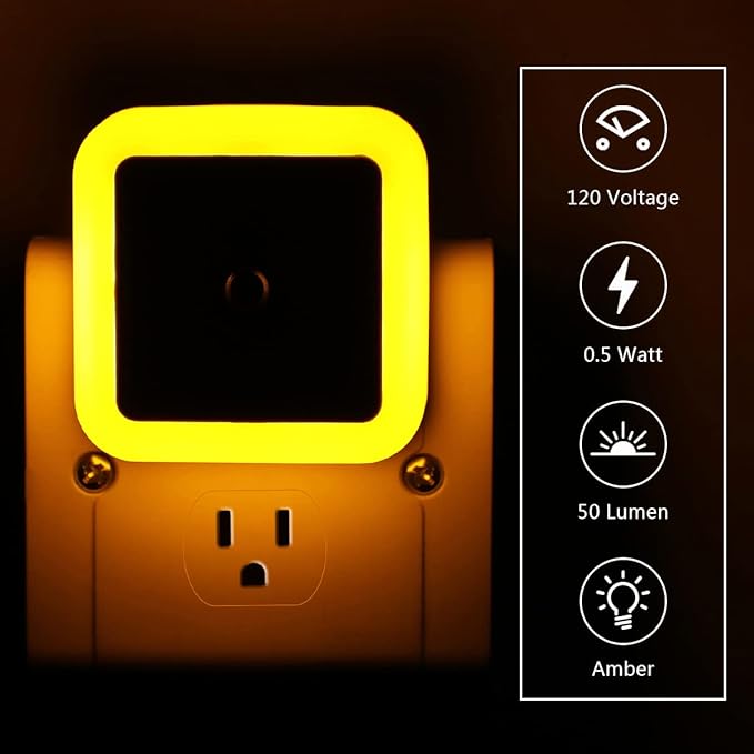 KINUR 6 Pack Night Light, LED Night Lights Plug into Wall with Dusk to Dawn sensors, Plug in Night Lights for Kids Room, Bedroom, Bathroom, Baby Nursery,Stair Lights, Hallway Light, Amber Color