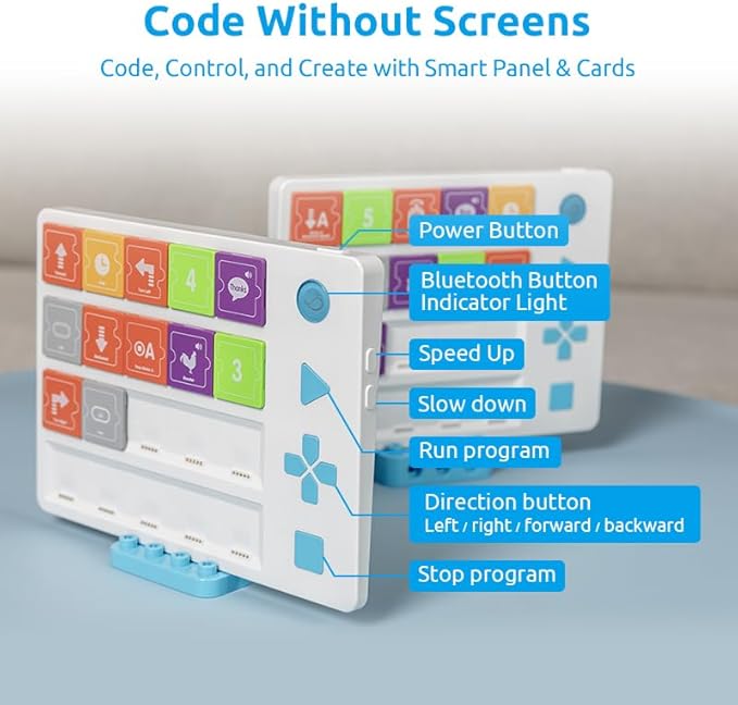 WhalesBot C3 Pro 12-in-1 Remote Control & Coding Robot Kit for Kids 4+, Advanced Smart Panel & Cards Programming, Educational STEM Toy, Block Building Set with Controller & Motor for Kids 4-6, 5-7