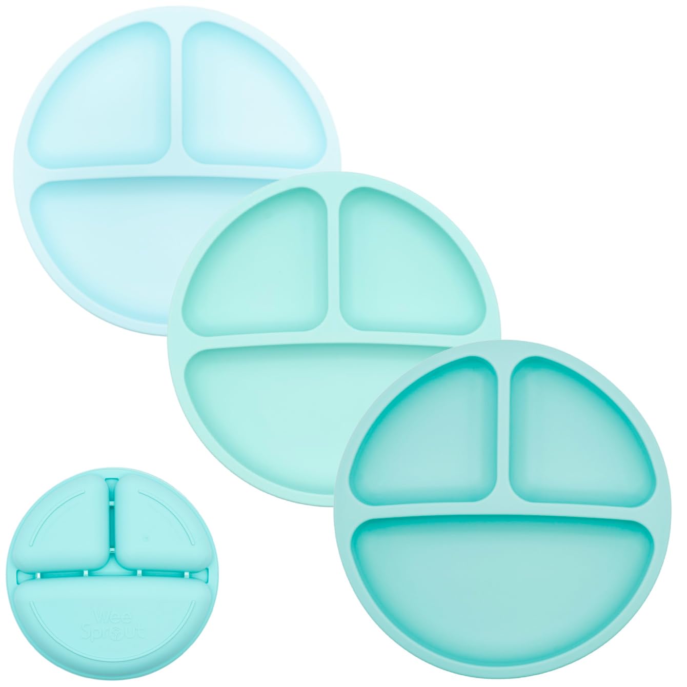 WeeSprout Silicone Divided Plates (No Lids), 100% Food Grade Silicone Divided Plates for Toddlers & Kids, Dishwasher & Microwave Safe
