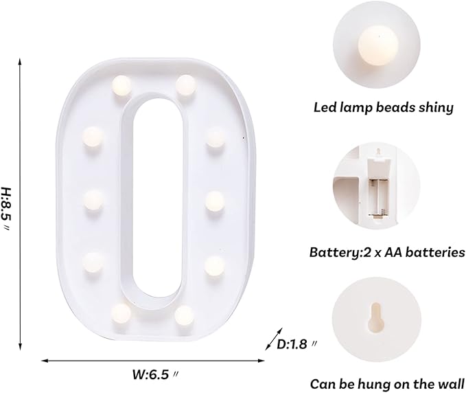 Foaky LED Letter Lights Sign Marquee Light Up Letters Sign for Night Light Wedding/Birthday Party Battery Powered Christmas Lamp Home Bar Decoration(O)