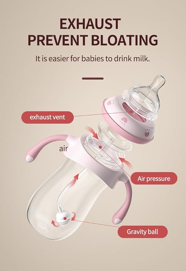 Baby Bottles, Weighted Straw Toddler Milk Bottles with Non-Slip Handle, Size + Variable Fast Flow, 12+ Months, BPA-Free, Blue/2Pack/9oz