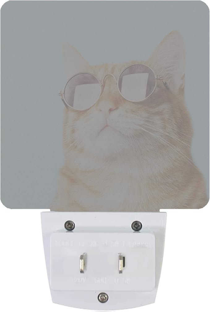 Glasses Cat Night Light Plug-in LED Nightlights Auto Sensor Night Lamp Dusk-to-Dawn Lamp Home Decor for Nursery Children Girls Boys