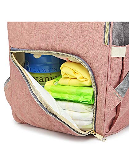 Personalized Large Diaper Bag Knapsack/Tote Bag/Backpack -Custom Monogram Embroidered for Infant/Baby Bag/ (Pink/Grey)