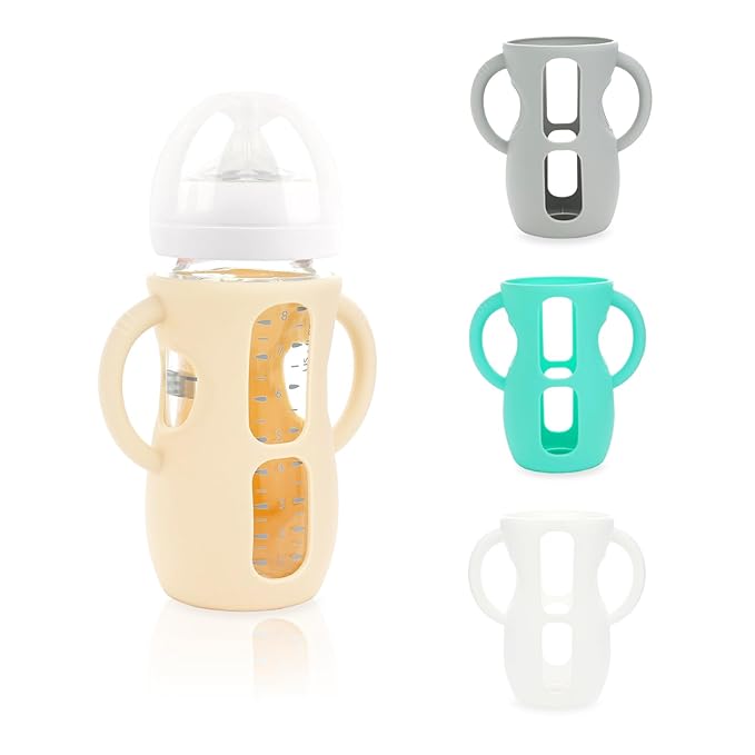 4-Pack Silicone Sleeves for Philips Avent Glass Bottles, BPA-Free Drop-Resistant Baby Bottle Sleeves with Handles, Compatible with Philips Avent Natural Glass Baby Bottles (8 oz)