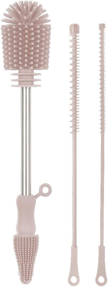 Haakaa Silicone Cleaning Brush Kit – Household Cleaning Brushes for Bottles and Crevices – Food-Grade Silicone: Dishwasher Safe (Kit-Blush)