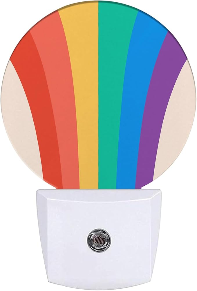 LGBTQ Pride Night Light Colorful Rainbow Night Lights LED Lamp Round Plug into Wall Nightlight with Dusk to Dawn Sensor Home Hallway Stairway Kitchen Decor