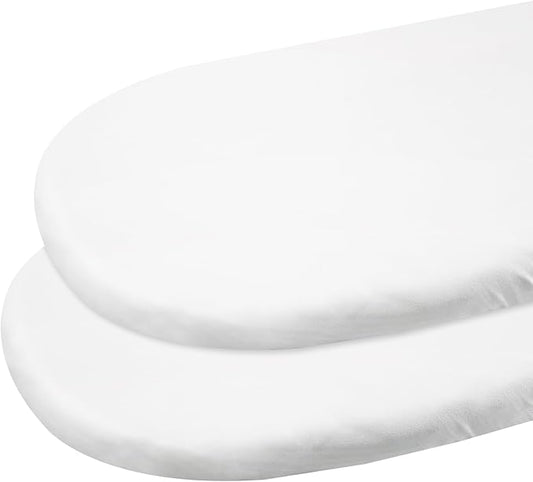 Gllquen Baby Bassinet Sheets 2 Pack, 100% Organic Cotton Bassinet Fitted Sheets for Girls Boys, Soft & Breathable Unisex Baby Mattress Sheet for Standard Bassinets 33"x17"(White)