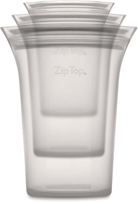 Zip Top Reusable Food Storage Bags | 3 Cup Set [Gray] | Silicone Meal Prep Container | Microwave, Dishwasher and Freezer Safe | Made in the USA