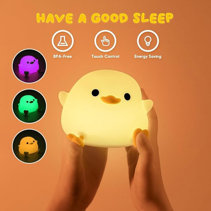 DoDo Duck Night Light, LED Cute Silicone Dimmable Nursery Lamp, Touch Sensor Lamp, RGB & Warm White Light for Kids, Bedrooms, Dorm Decor, and Gift Ideas(Battery)