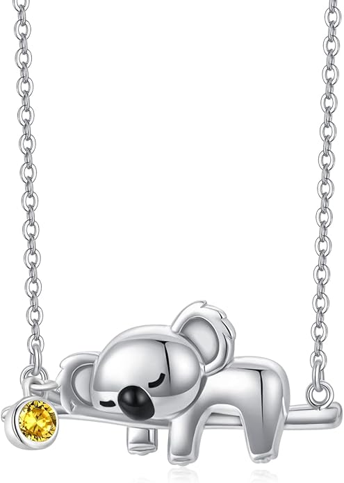 JUSTKIDSTOY Koala Necklace Sterling Silver Cute Animal Koala Bear Birthstone Necklace Jewelry Christmas Birthday Gifts for Women Girls