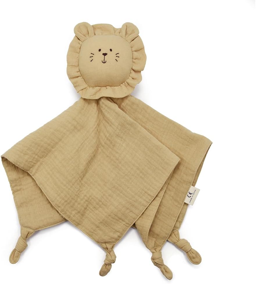 Organic Cotton Muslin Lion Loveys for Babies Baby Security Blanket Baby Snuggle Toy Newborn Essentials Must Haves(Lion-Yellow2)