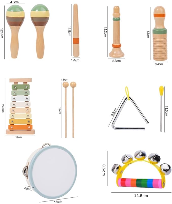Toddler Musical Instruments Set - Neutral Colors Wooden Montessori Toys Percussion Instruments Musical Toys with Modern Boho Xylophone Tambourine for Kids Preschool Educational 3+ Birthday Gifts