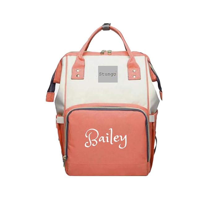 Personalized Large Diaper Bag Knapsack/Tote Bag/Backpack -Custom Monogram Embroidered for Infant/Baby Bag/ (Coral/White)