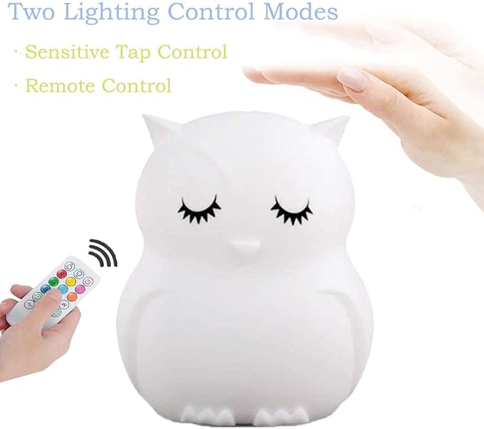 Big Size Night Light for Kids, Children Night Light, Bedside Lamp Multicolor Light with Remote Control, Break Resistant, Eye Caring, Adjustable Brightness & Color, Timing Function - Large Owl