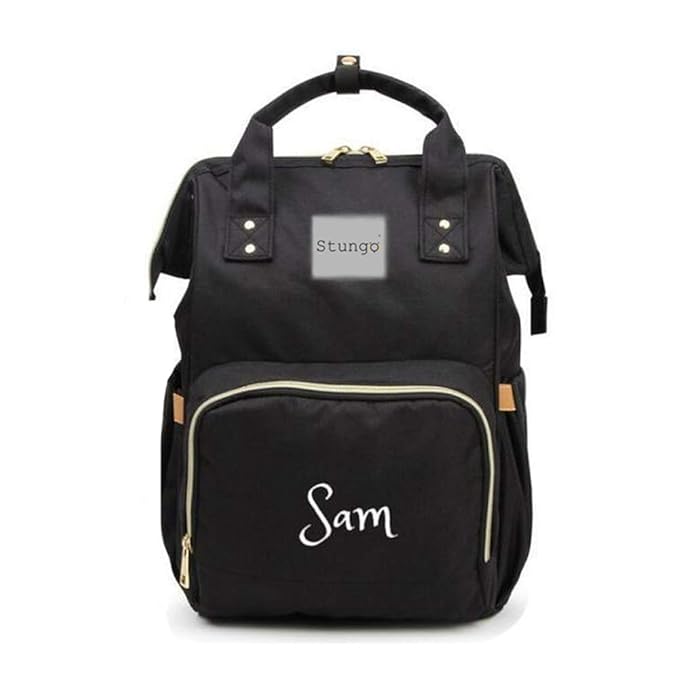 Personalized Large Diaper Bag Knapsack/Tote Bag/Backpack -Custom Monogram Embroidered for Infant/Baby Bag (Black)