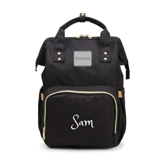 Personalized Large Diaper Bag Knapsack/Tote Bag/Backpack -Custom Monogram Embroidered for Infant/Baby Bag (Black)