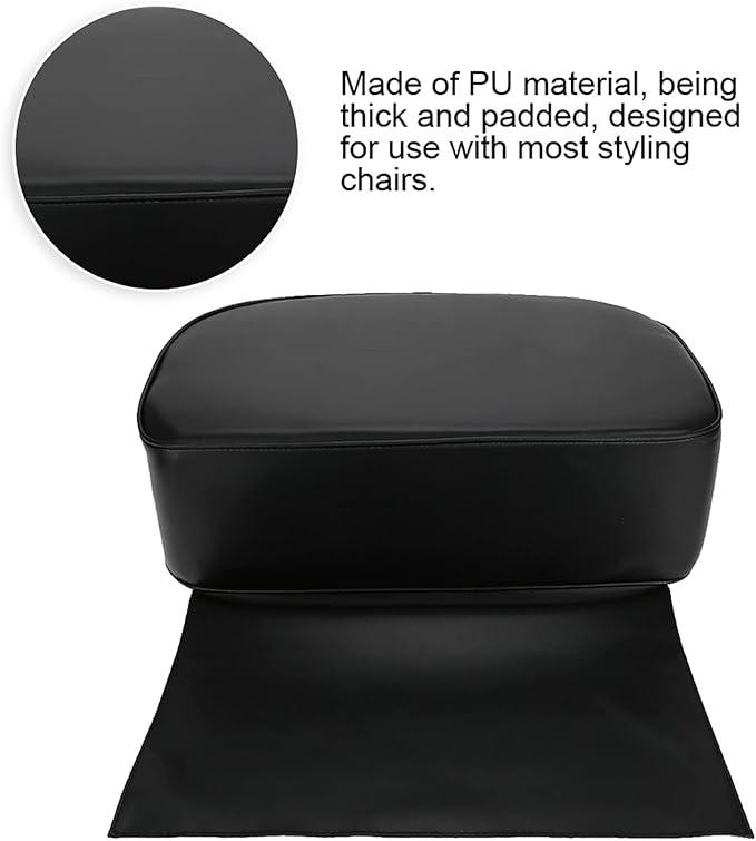 Salon Booster Seat Cushion for Hair Cutting, PU Barber Booster Salon Chair for Hair Stylist, Portable Barber Chairs Spa Equipment, Black, 19.3 x 6.1inch