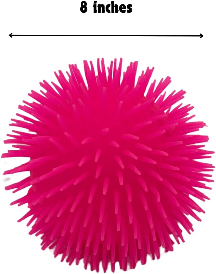 8" Neon Jumbo Puffer Fidget Stretchy Light Up Pon Pon Ball (Pink)