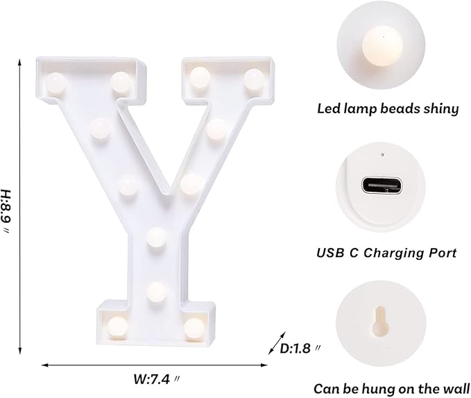 Foaky Rechargeable LED Letter Lights Sign Marquee Light Up Letters Sign for Night Light Wedding/Birthday Party Christmas Lamp Home Bar Decoration (Y)