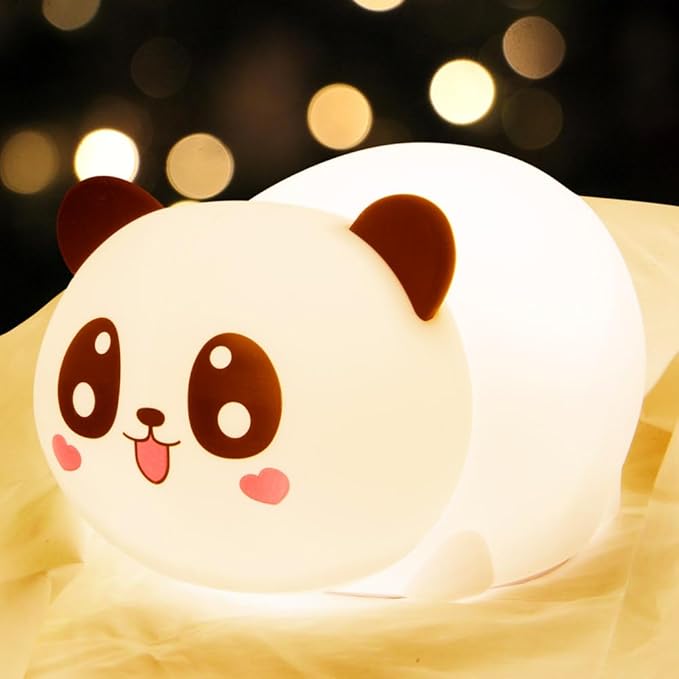AULTRA Night Light for Kids – 16 Color USB Rechargeable Panda Lamp for Baby Nursery, Soft Silicone Night Light, 2 Brightness Levels, 10-Hour Use, Squishy Puppy Gift for Boys & Girls