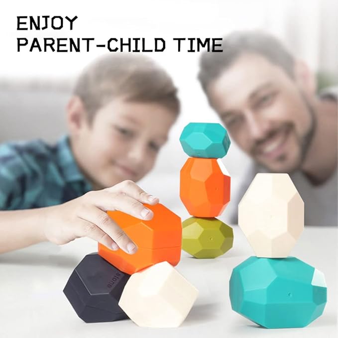 Jumbo Balancing Stones Toy Set, Polyhedral Plastic Stacking Rocks Educational Creative Preschool Arts Learning Sensory Building Blocks Puzzle Toy for Toddler