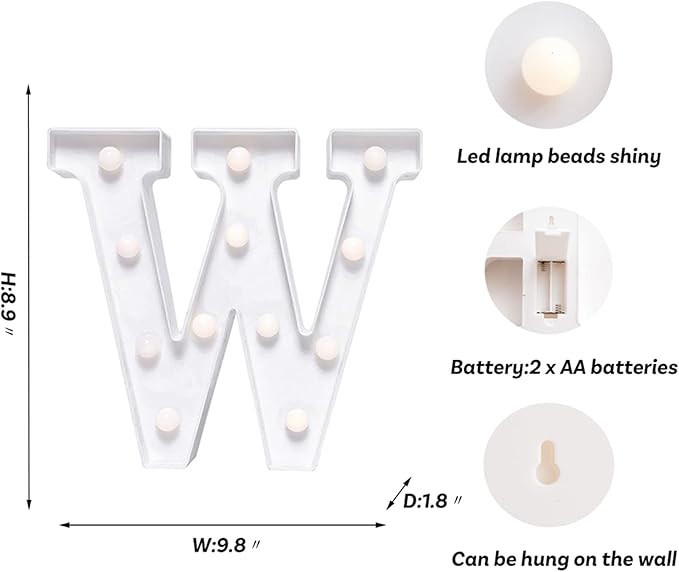 Foaky LED Letter Lights Sign Marquee Light Up Letters Sign for Night Light Wedding/Birthday Party Battery Powered Christmas Lamp Home Bar Decoration(W)