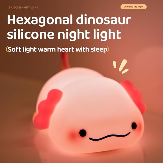 ATSUI Axolotl Night Light, LED Squishy Novelty Animal Lamp, Food Grade Silicone, 3 Level Dimmable, Breastfeeding Nursery Nightlight for Room Decor, Funny Gifts Stuff for Boys Girls Baby Children
