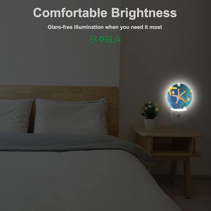 EKOBLA Starfish Night Lights Plug into Wall Ocean Sea Coral Fish Pearl Reed Seashell Plug-in Nightlights Home Auto Sensor LED Dusk to Dawn Light for Bedroom Bathroom Kitchen Corridor