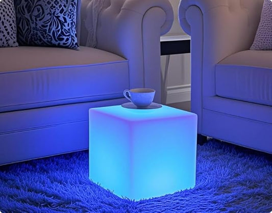 14-inch LED Cube Light, Rechargeable Glowing LED Low Chair w/Remote, 16 Changing Colors Cube Mood Floor Lamp, Waterproof Square Table/Seat Mood Lighting for Home Garden Patio Party Decor
