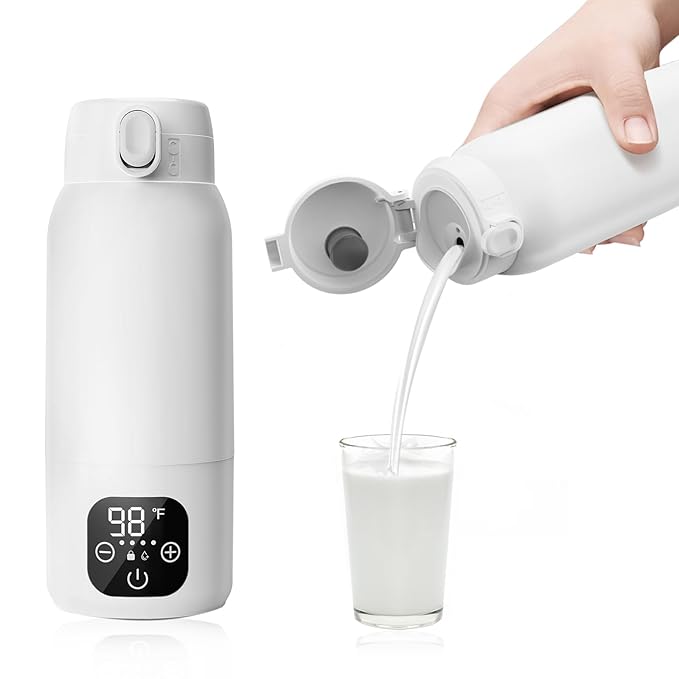 Portable Bottle Warmer for Travel - 3-Min Fast Heating for Breast Milk, Formula & Water, 17oz Large 316L Stainless Steel Flask, Long Battery Life, Precise Temp Control for Car/Airplane