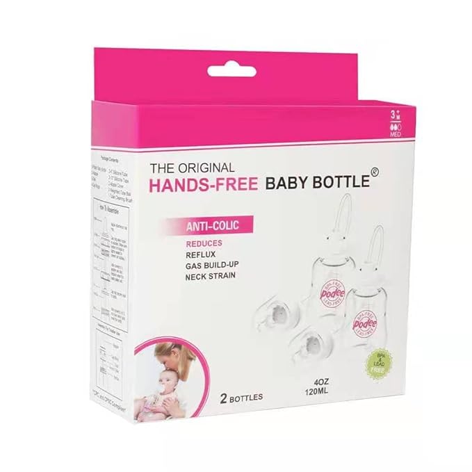 Hands-Free Baby Bottle - Anti-Colic Nursing System 4 oz Baby Bottle with Fast Flow Nipple/Teat 3m+ Infant with Tube Straw Feeding System for Toddler (2 Bottles - Pink)