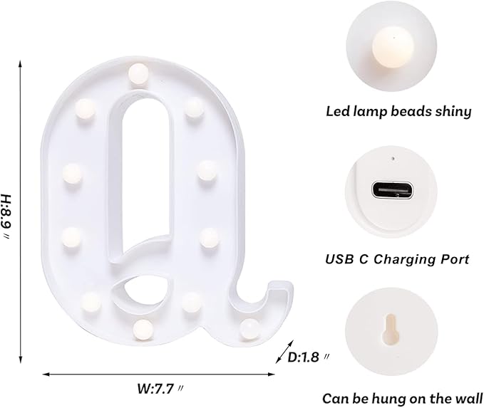 Foaky Rechargeable LED Letter Lights Sign Marquee Light Up Letters Sign for Night Light Wedding/Birthday Party Christmas Lamp Home Bar Decoration (Q)
