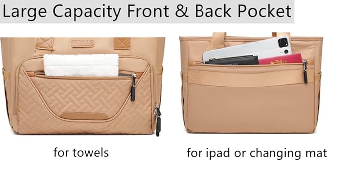 Diaper Bag Tote for Women, Travel Diaper Bag with Insulated Pocket for Toddler & Newborn. Baby Bag with 15.6 Inch Laptop Compartment (Light Brown)