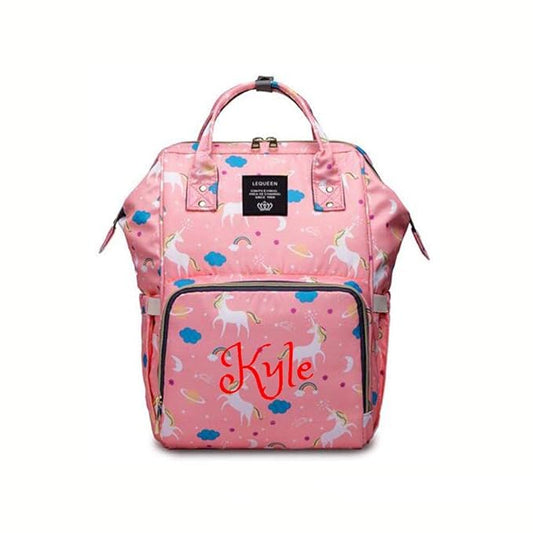 Personalized Large Diaper Knapsack/Tote Backpack - Custom Monogram Embroidered Infant/Baby Bag (Unicorn 2)