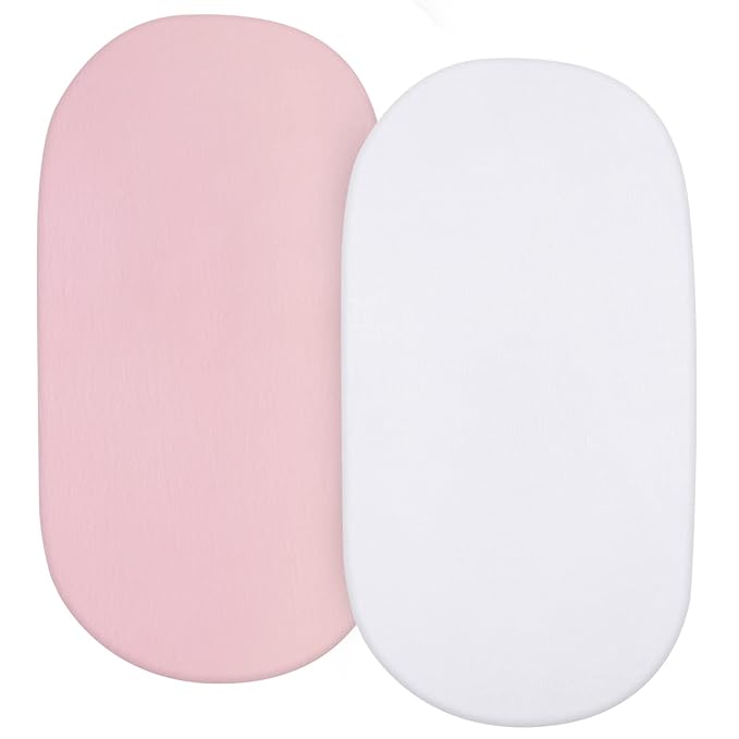 Bassinet Sheets Universal Fit for Oval, Hourglass, Rectangle Bassinet Mattress, 2 Pack 100% Cotton Sheets for Halo Bassinest Swivel, Flex, Luxe Sleeper, Unisex Bassinet Fitted Sheet for Baby