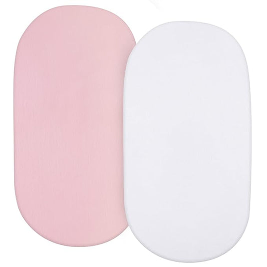 Bassinet Sheets Universal Fit for Oval, Hourglass, Rectangle Bassinet Mattress, 2 Pack 100% Cotton Sheets for Halo Bassinest Swivel, Flex, Luxe Sleeper, Unisex Bassinet Fitted Sheet for Baby