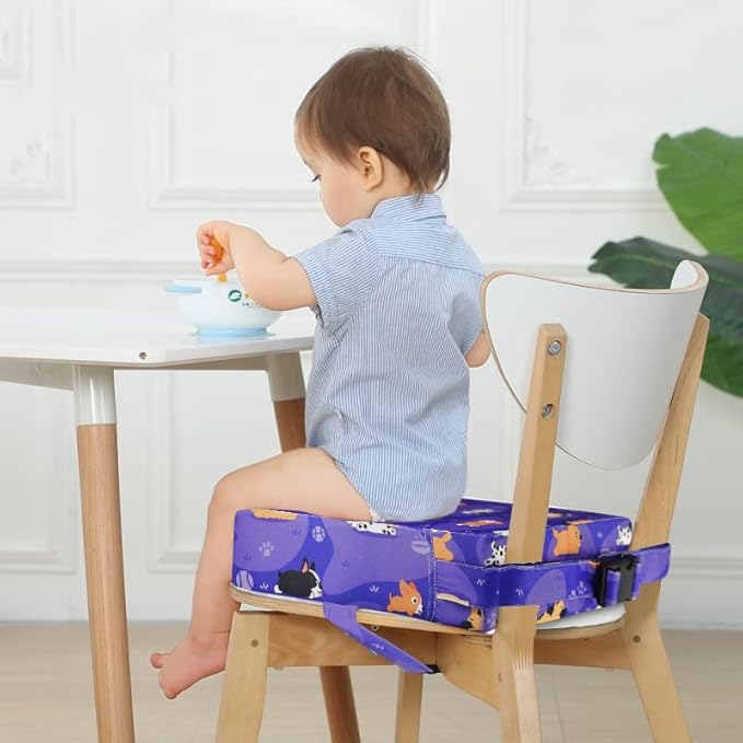 Toddler Booster Seat for Dining Table,4 Inches Washable Double Safer Straps Non-Slip Bottom Booster Seat Dining for Kids, Portable Travel High Density Sponge Detachable Increasing Cushion for Child.