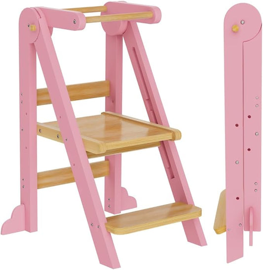 Toddler Tower, Step Stool for Toddlers, Toddler Kitchen Stool Helper with 3 Adjustable Height Safty Rail and Anti-Tip Structure, Learning Tower for Toddlers Baby Kids