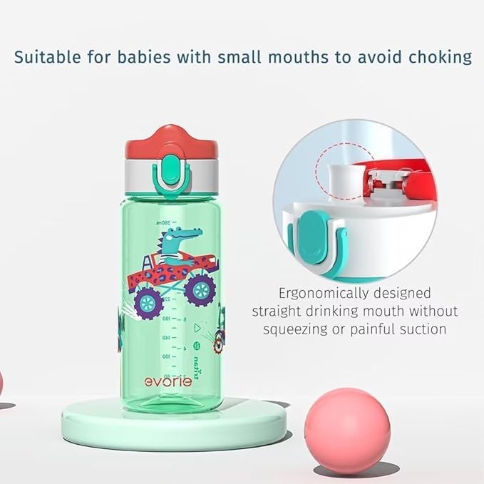 Evorie Kids Water Bottle for School, No Straw 13oz BPA Free Tritan Bottle, Leak Proof with Flip Top Lightweight for Outdoor (Purple Bunny)