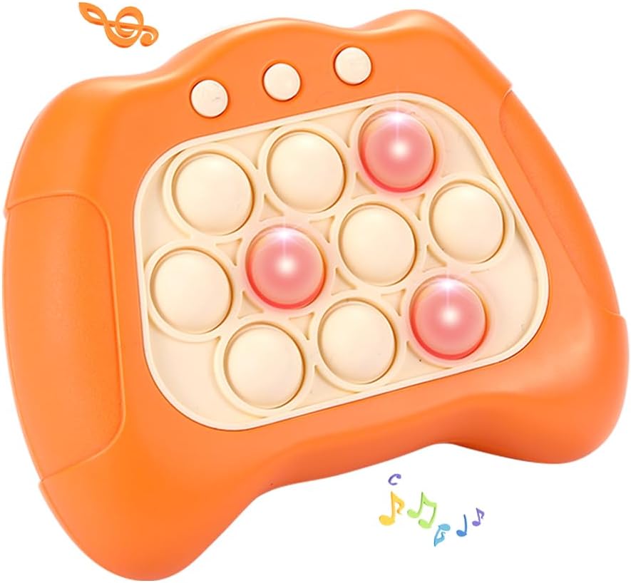 Fast Push Bubble Game, Quick Push Pop Game, Quick Push Toy with Lights, Pop Fidgets Game Toys, Fun Stress & Anxiety Relief Games Toys (Orange)