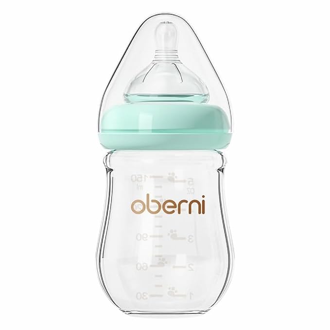 Glass Baby Bottles, Anti Colic Breastfeeding Bottle with Natural Response Nipple for Newborn Preemie 0+ Month, BPA Free, Wide Neck, Blue/1Pack/5oz