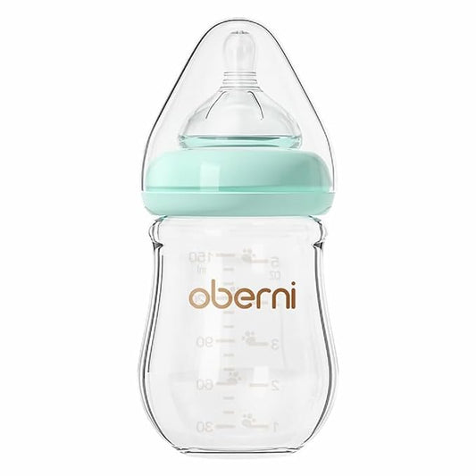 Glass Baby Bottles, Anti Colic Breastfeeding Bottle with Natural Response Nipple for Newborn Preemie 0+ Month, BPA Free, Wide Neck, Blue/1Pack/5oz